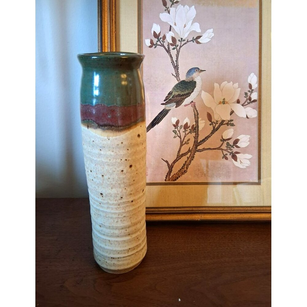 Handcrafted Vintage Ceramic Stone Vase With Earthy Glaze Finish MCM 10" x 3"